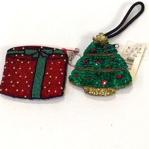 Two small beaded coin purses Christmas design